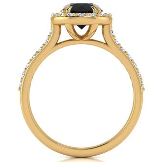 1 1/4 Carat Round Shape Halo Black Moissanite Engagement Ring In 14 Karat Yellow Gold