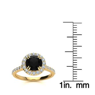 1 1/4 Carat Round Shape Halo Black Moissanite Engagement Ring In 14 Karat Yellow Gold