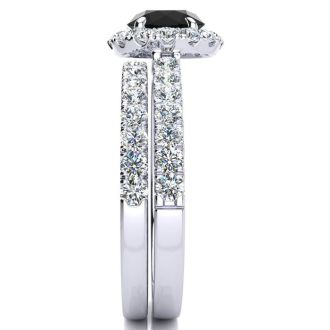 2 Carat Round Black Moissanite Halo Bridal Set In 14 Karat White Gold