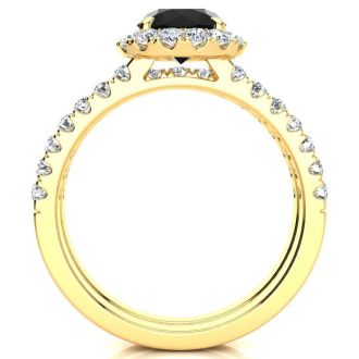 2 Carat Round Black Moissanite Halo Bridal Set In 14 Karat Yellow Gold