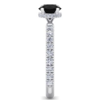 1 1/2 Carat Round Shape Hidden Halo Black Moissanite Engagement Ring In 14 Karat White Gold