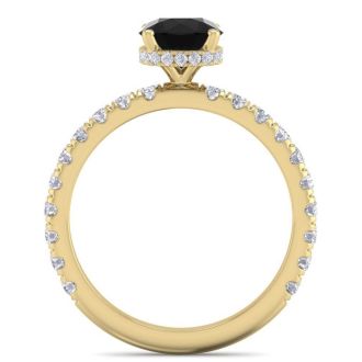 1 1/2 Carat Round Shape Hidden Halo Black Moissanite Engagement Ring In 14 Karat Yellow Gold