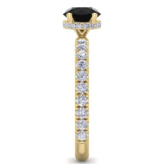 1 1/2 Carat Round Shape Hidden Halo Black Moissanite Engagement Ring In 14 Karat Yellow Gold