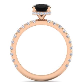 1 1/2 Carat Round Shape Hidden Halo Black Moissanite Engagement Ring In 14 Karat Rose Gold