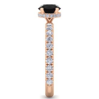 1 1/2 Carat Round Shape Hidden Halo Black Moissanite Engagement Ring In 14 Karat Rose Gold