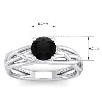 1 Carat Round Black Moissanite Solitaire Intricate Vine Engagement Ring In 14 Karat White Gold
