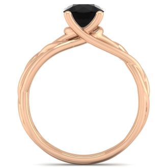 1 Carat Round Black Moissanite Solitaire Intricate Vine Engagement Ring In 14 Karat Rose Gold