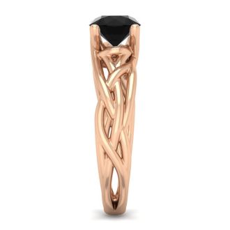 1 Carat Round Black Moissanite Solitaire Intricate Vine Engagement Ring In 14 Karat Rose Gold