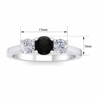 1 Carat Black Moissanite Three Stone Ring In 14 Karat White Gold