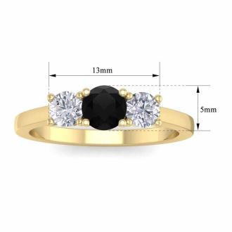 1 Carat Black Moissanite Three Stone Ring In 14 Karat Yellow Gold