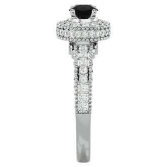 1 1/2 Carat Black Moissanite Halo Engagement Ring In 14 Karat White Gold