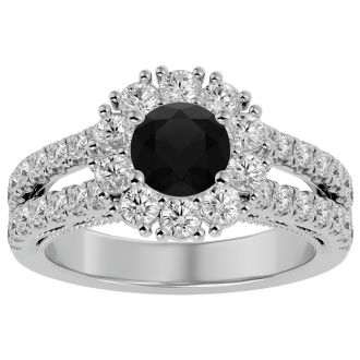 2 1/4 Carat Black Moissanite Halo Engagement Ring In 14 Karat White Gold
