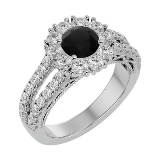 2 1/4 Carat Black Moissanite Halo Engagement Ring In 14 Karat White Gold