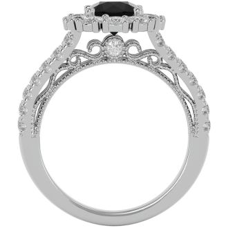 2 1/4 Carat Black Moissanite Halo Engagement Ring In 14 Karat White Gold