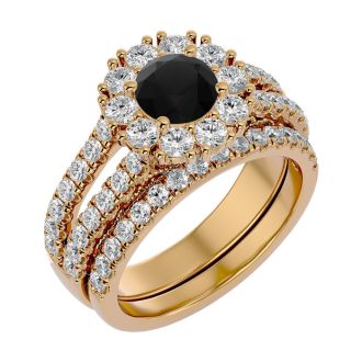 2 1/2 Carat Black Moissanite Bridal Set In 14 Karat Yellow Gold