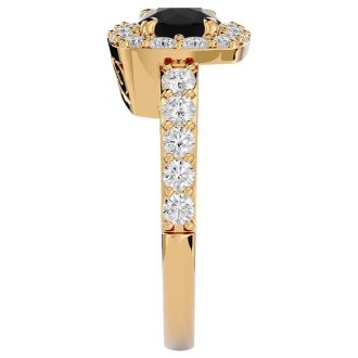 2 1/2 Carat Black Moissanite Halo Engagement Ring In 14 Karat Yellow Gold