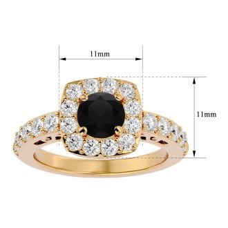 2 1/2 Carat Black Moissanite Halo Engagement Ring In 14 Karat Yellow Gold