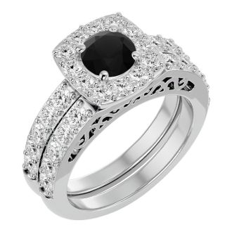 3 Carat Black Moissanite Bridal Set In 14 Karat White Gold