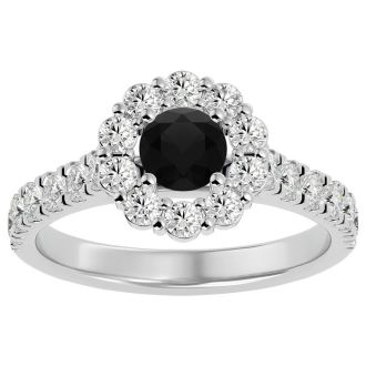 1 1/2 Carat Halo Black Moissanite Engagement Ring In 14 Karat White Gold