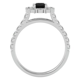 1 1/2 Carat Halo Black Moissanite Engagement Ring In 14 Karat White Gold