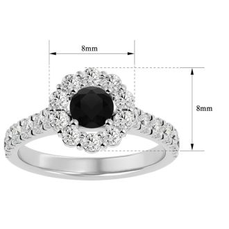 1 1/2 Carat Halo Black Moissanite Engagement Ring In 14 Karat White Gold