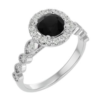 1 1/3 Carat Halo Black Moissanite Engagement Ring In 14 Karat White Gold