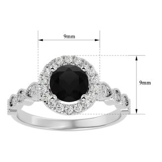1 1/3 Carat Halo Black Moissanite Engagement Ring In 14 Karat White Gold