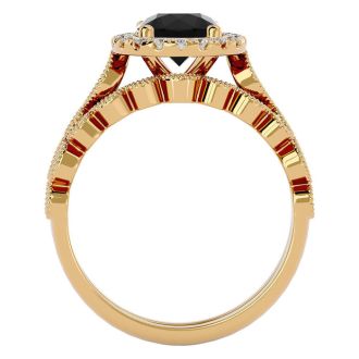 1 1/2 Carat Halo Black Moissanite Bridal Set In 14 Karat Yellow Gold