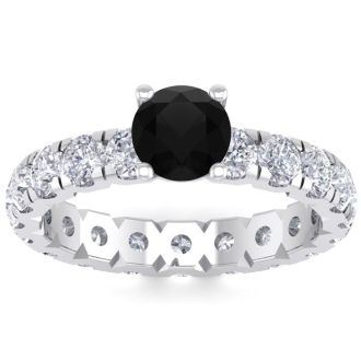 3 Carat Round Shape Black Moissanite Eternity Engagement Ring In 14 Karat White Gold