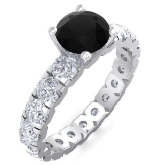 3 Carat Round Shape Black Moissanite Eternity Engagement Ring In 14 Karat White Gold