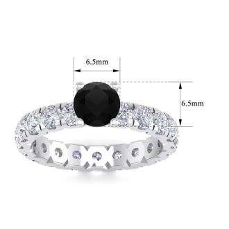 3 Carat Round Shape Black Moissanite Eternity Engagement Ring In 14 Karat White Gold