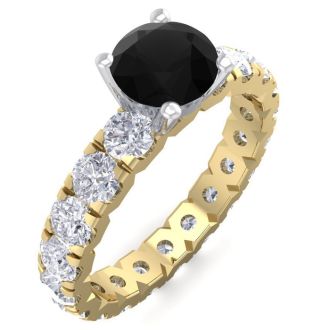 3 Carat Round Shape Black Moissanite Eternity Engagement Ring In 14 Karat Yellow Gold