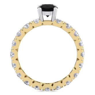 3 Carat Round Shape Black Moissanite Eternity Engagement Ring In 14 Karat Yellow Gold