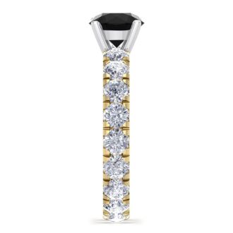 3 Carat Round Shape Black Moissanite Eternity Engagement Ring In 14 Karat Yellow Gold