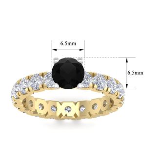 3 Carat Round Shape Black Moissanite Eternity Engagement Ring In 14 Karat Yellow Gold
