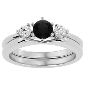 1/2 Carat Black Moissanite Solitaire Ring With 1/5 Carat Enhancer In 14 Karat White Gold