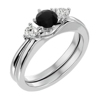 1/2 Carat Black Moissanite Solitaire Ring With 1/5 Carat Enhancer In 14 Karat White Gold