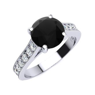 2 1/2 Carat Round Shape Black Moissanite Engagement Ring In 14 Karat White Gold