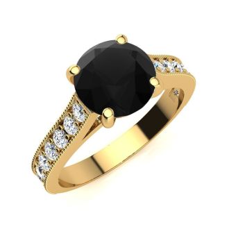 2 1/2 Carat Round Shape Black Moissanite Engagement Ring In 14 Karat Yellow Gold