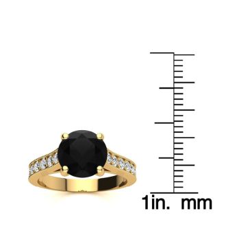2 1/2 Carat Round Shape Black Moissanite Engagement Ring In 14 Karat Yellow Gold