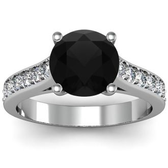 2 1/2 Carat Round Shape Black Moissanite Engagement Ring In 14 Karat White Gold