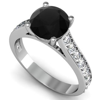 2 1/2 Carat Round Shape Black Moissanite Engagement Ring In 14 Karat White Gold