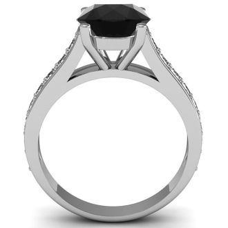 2 1/2 Carat Round Shape Black Moissanite Engagement Ring In 14 Karat White Gold