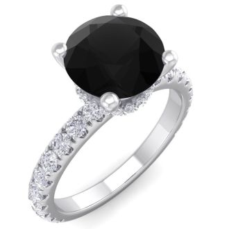 2 1/2 Carat Round Shape Hidden Halo Black Moissanite Engagement Ring In 14 Karat White Gold
