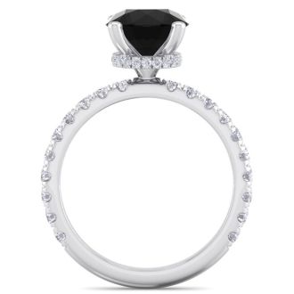 2 1/2 Carat Round Shape Hidden Halo Black Moissanite Engagement Ring In 14 Karat White Gold