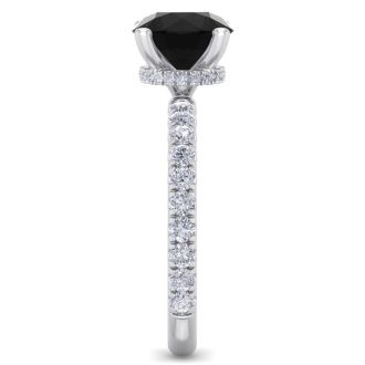 2 1/2 Carat Round Shape Hidden Halo Black Moissanite Engagement Ring In 14 Karat White Gold