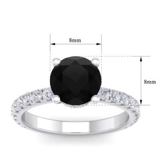 2 1/2 Carat Round Shape Hidden Halo Black Moissanite Engagement Ring In 14 Karat White Gold