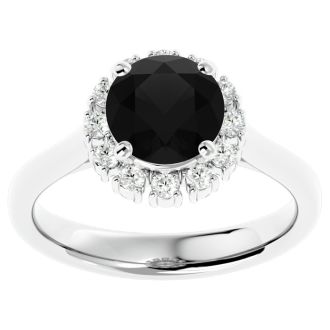 2 1/3 Carat Halo Black Moissanite Engagement Ring In 14 Karat White Gold
