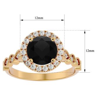 2 1/2 Carat Halo Black Moissanite Engagement Ring In 14 Karat Yellow Gold