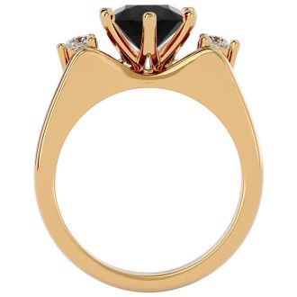 2 Carat Black Moissanite Solitaire Ring With 1/5 Carat Enhancer In 14 Karat Yellow Gold